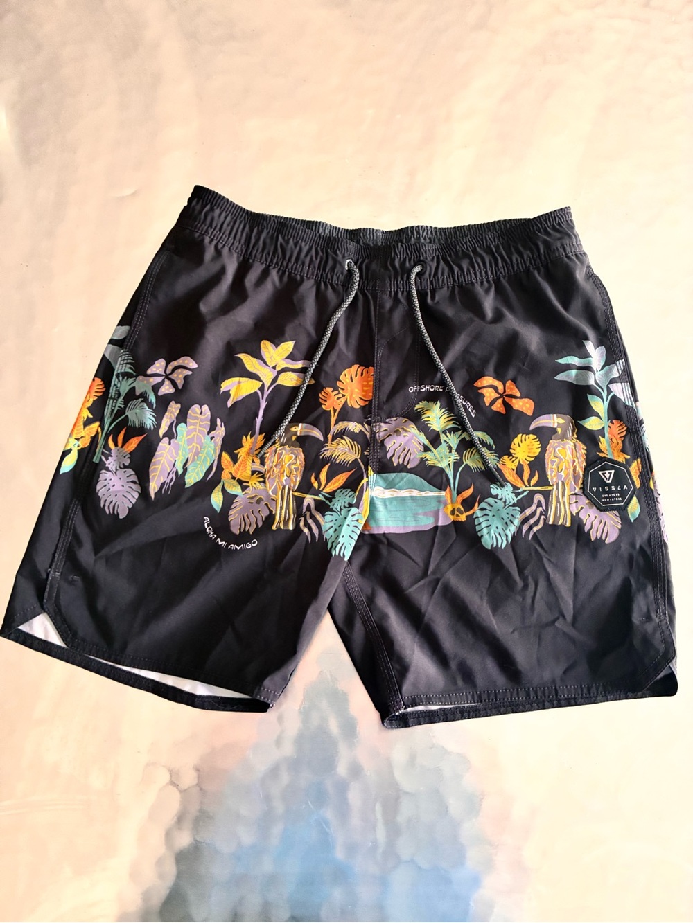 VISSLA Black Boardshorts with Multicolor Tropical Print